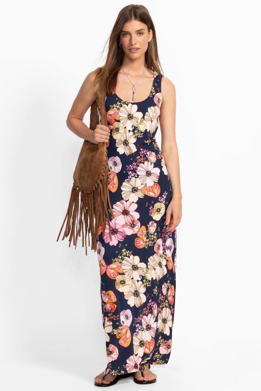 JOHNNY WAS JADE KHAI TANK MAXI DRESS ROSABELIA Floral Size Medium New Black